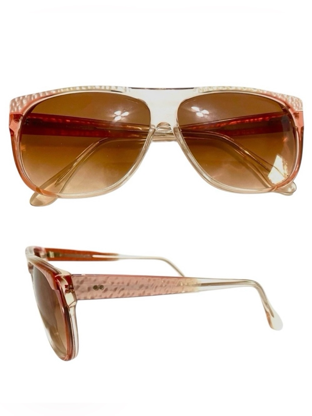 1980’s Vintage Angular Pink and Clear Sunglasses, Oversized Sunnies